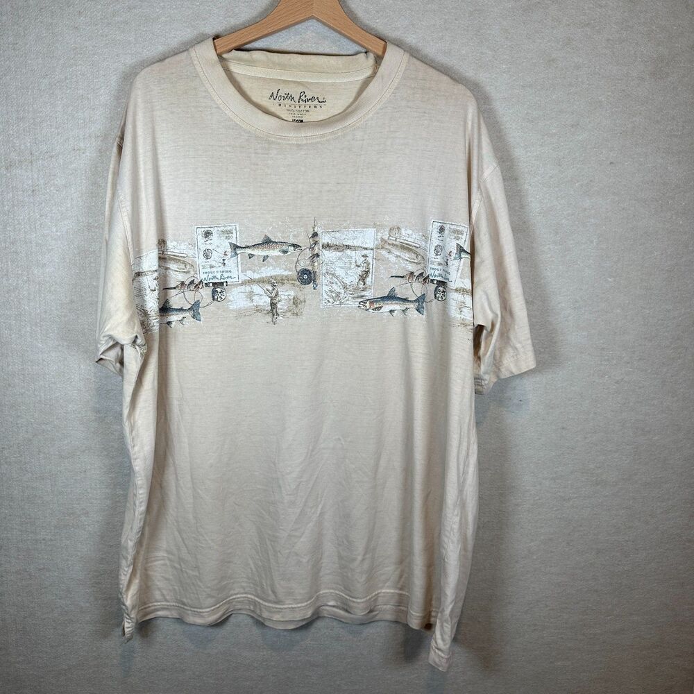 North River Outfitters Fishing Graphic T Shirt XL Cream Trout Fly Fishing
